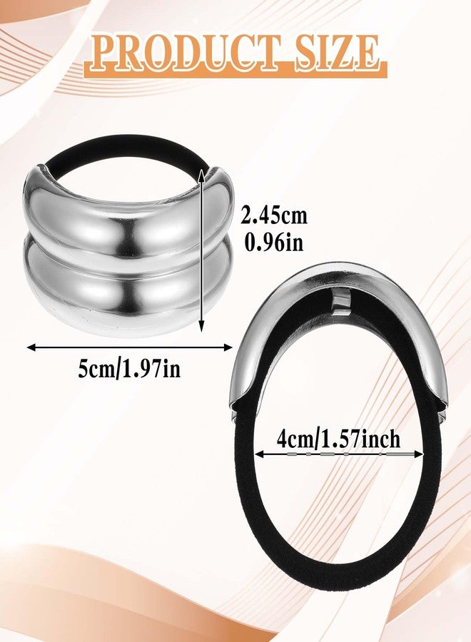 Ymapinc 4Pcs Sliver Hair Ties for Women Ponytail Holder, Elastic Durable Metal Hair Band for Daily Wear, Work Party Decoration - Image 2